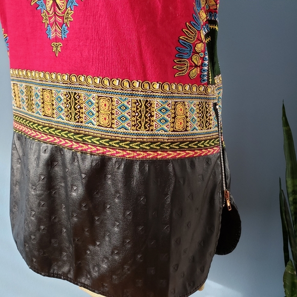 Leather patchwork dashiki top - Picture 3 of 7